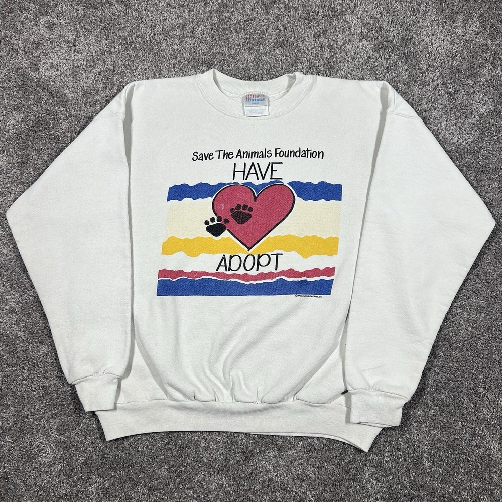 Vintage 90s Save The Animals Foundation Sweatshirt Large Adoption Rainbows Heart